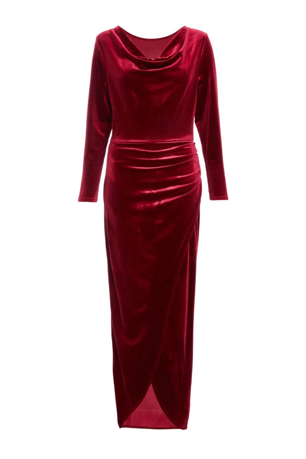 Quiz Trending: Red|Wedding Guest Dresses>Dark Red Velvet Cowl Neck Maxi Dress
