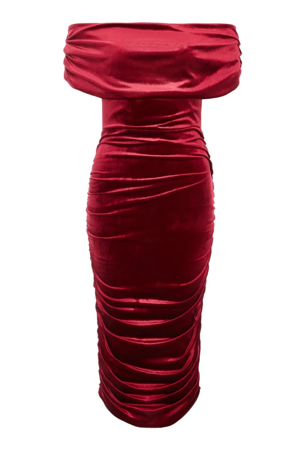 Quiz Trending: Red|Red Dresses>Dark Red Velvet Ruched Midi Dress