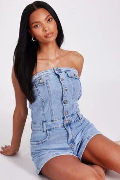 Quiz Playsuits|Summer Clothes>Denim Bandeau Playsuit
