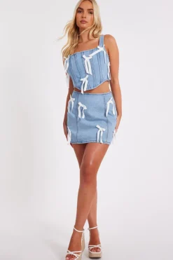 Quiz Summer Tops|Going Out Tops>Denim Bow Detail Corset Top