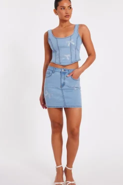 Quiz Summer Clothes|Skirts>Denim Bow Embellished Skirt