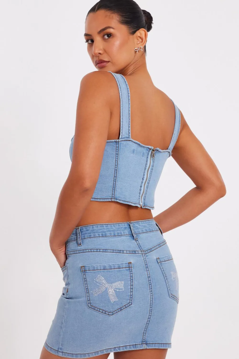 Quiz Summer Clothes|Skirts>Denim Bow Embellished Skirt