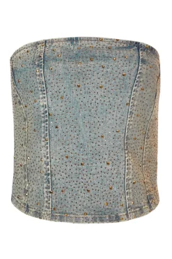 Quiz Going Out Tops|Crop Tops>Denim Embellished Bandeau Top