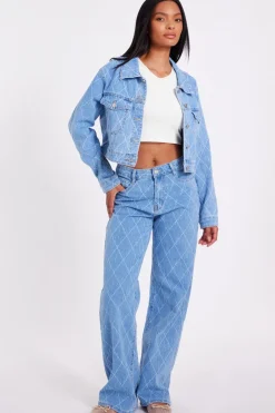 Quiz Trousers|Summer Clothes>Denim Textured Wide Leg Jeans