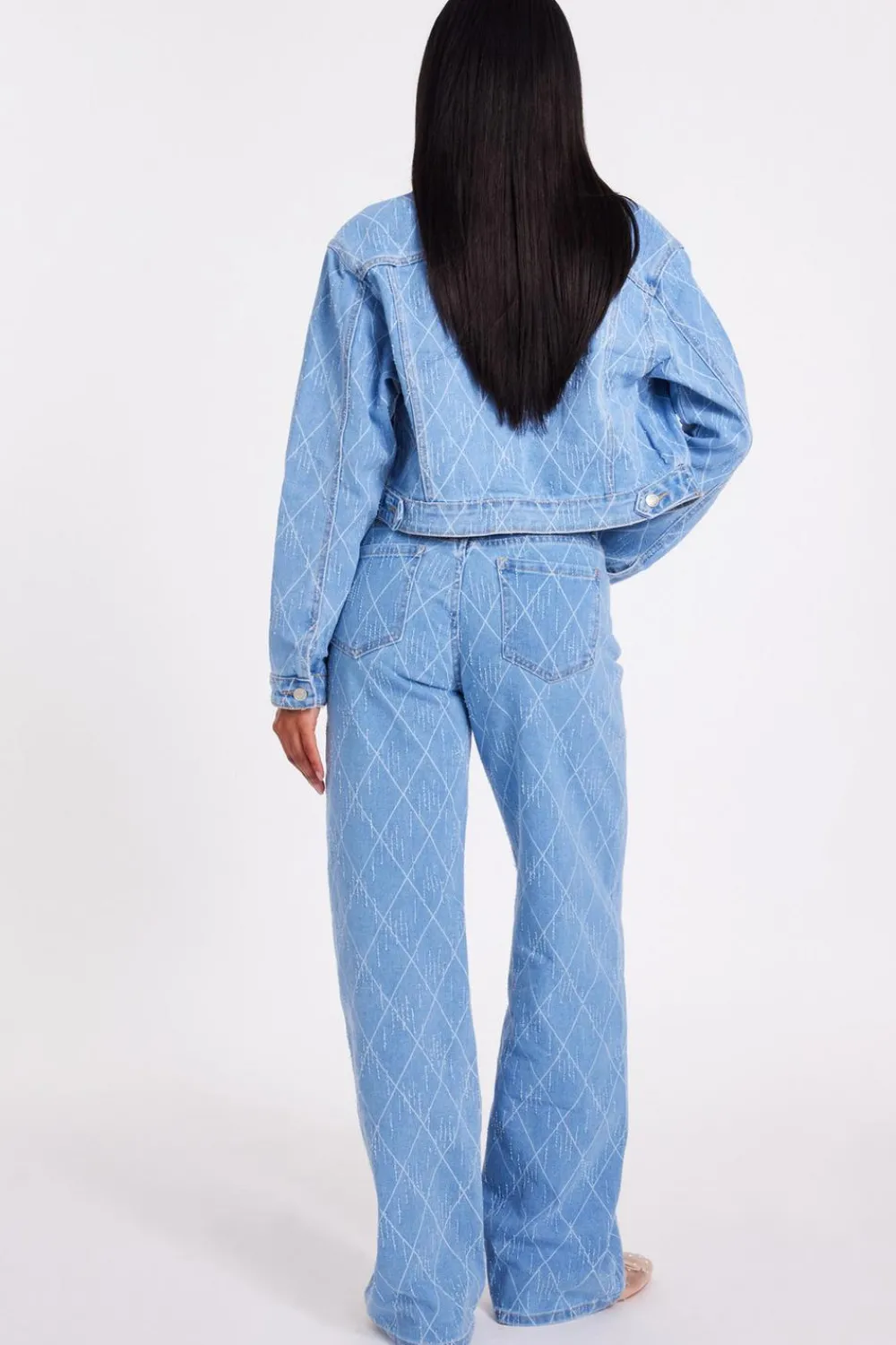 Quiz Trousers|Summer Clothes>Denim Textured Wide Leg Jeans