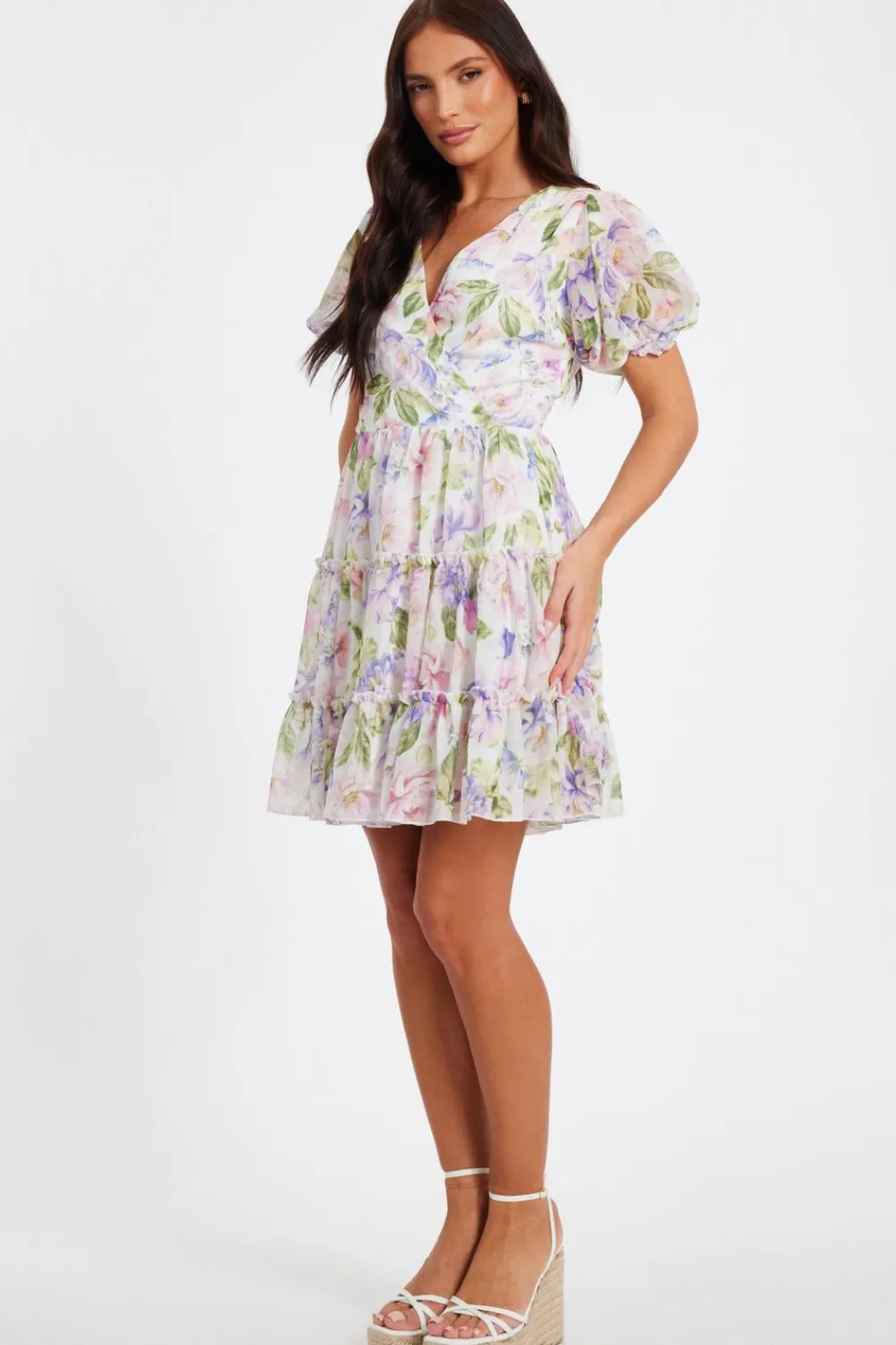 Quiz Day At The Races|Christening Guest>Floral Chiffon Frill Mini Dress