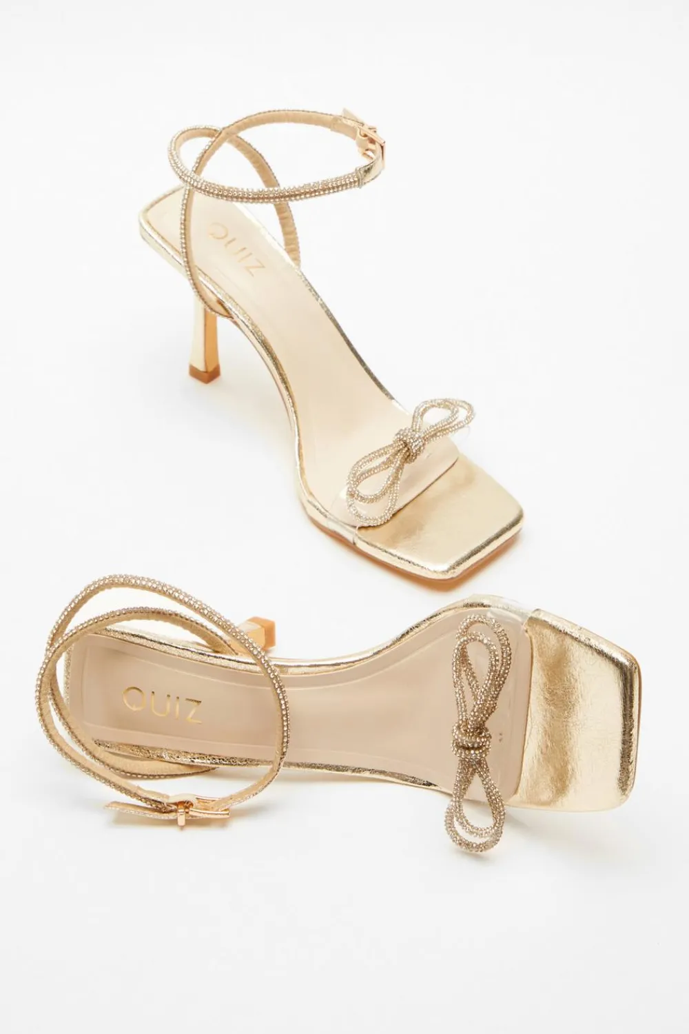 Quiz Occasion Shoes|Heels>Gold Bow Heeled Sandals
