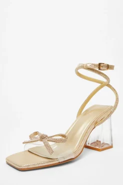 Quiz Occasion Shoes|Heels>Gold Bow Heeled Sandals