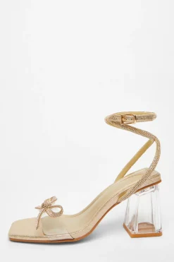 Quiz Occasion Shoes|Heels>Gold Bow Heeled Sandals