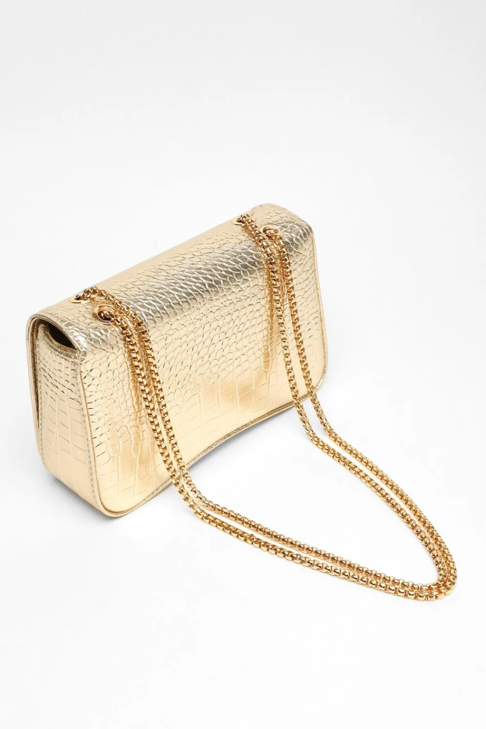 Quiz Bags>Gold Crocodile Print Cross Body Bag