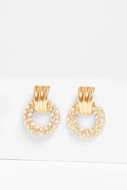 Quiz Jewellery|Earrings>Gold Diamante Door Knocker Earrings