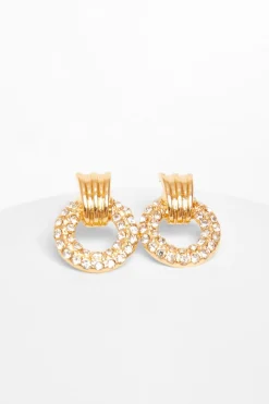 Quiz Jewellery|Earrings>Gold Diamante Door Knocker Earrings