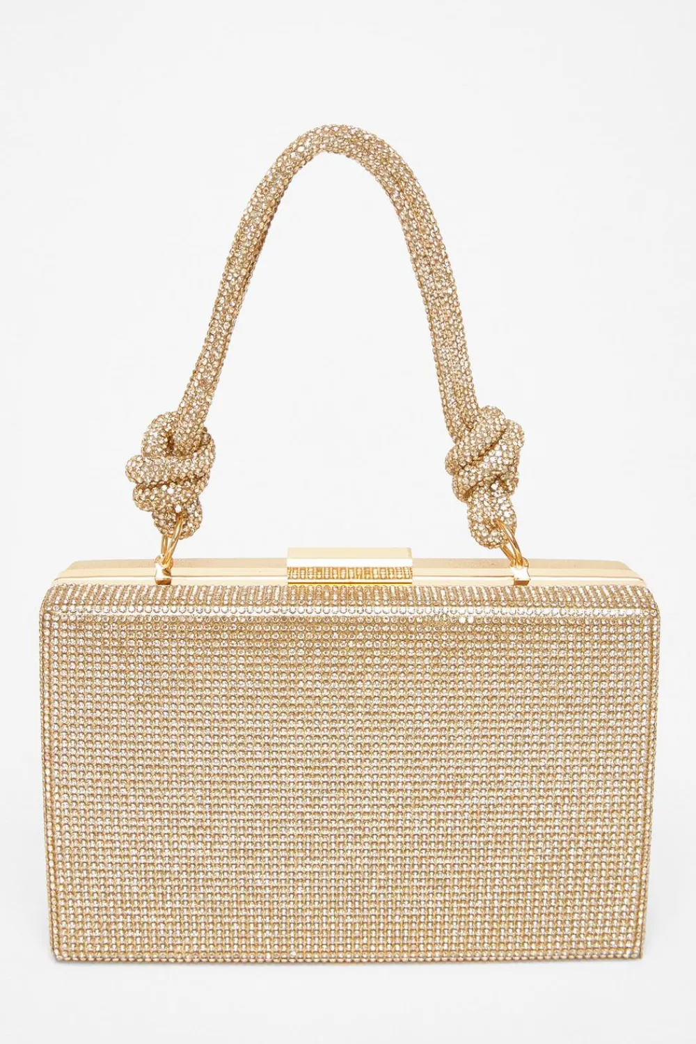 Quiz Bags>Gold Diamante Knot Handle Bag