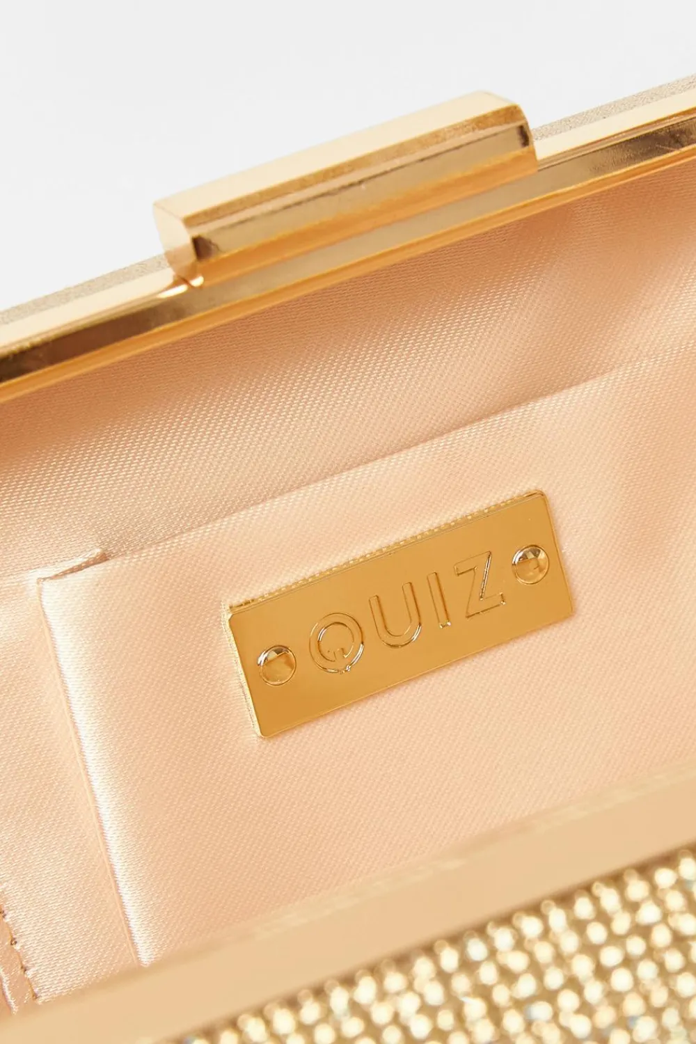 Quiz Bags>Gold Diamante Knot Handle Bag
