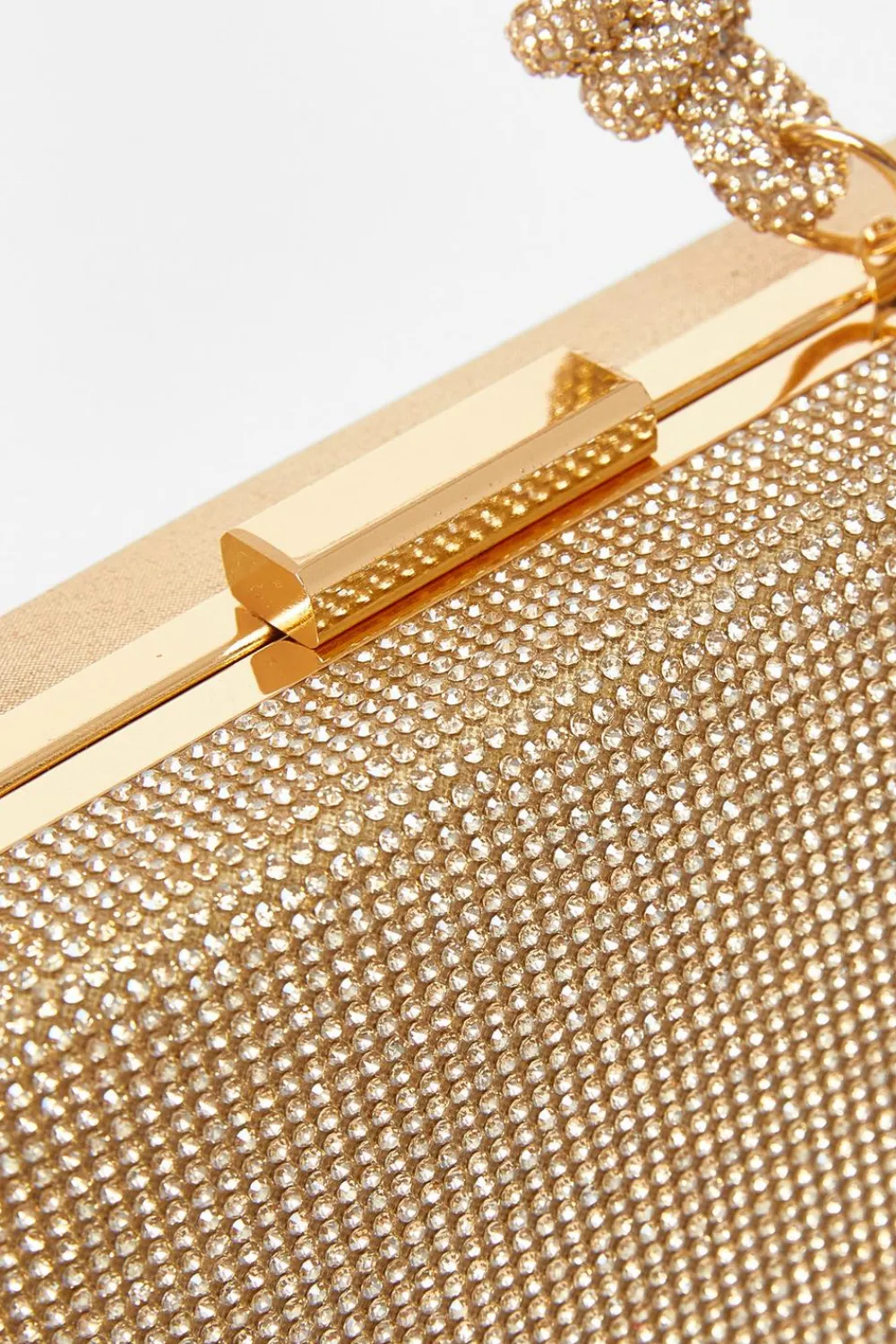 Quiz Bags>Gold Diamante Knot Handle Bag