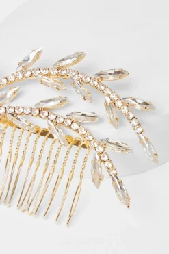 Quiz Wedding Accessories|Hair Accessories>Gold Diamante Leaf Hair Comb