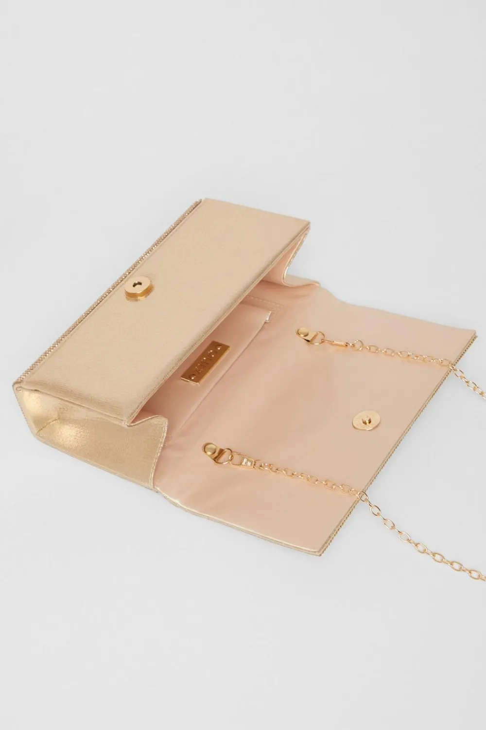 Quiz Bags>Gold Diamante Rectangle Clutch