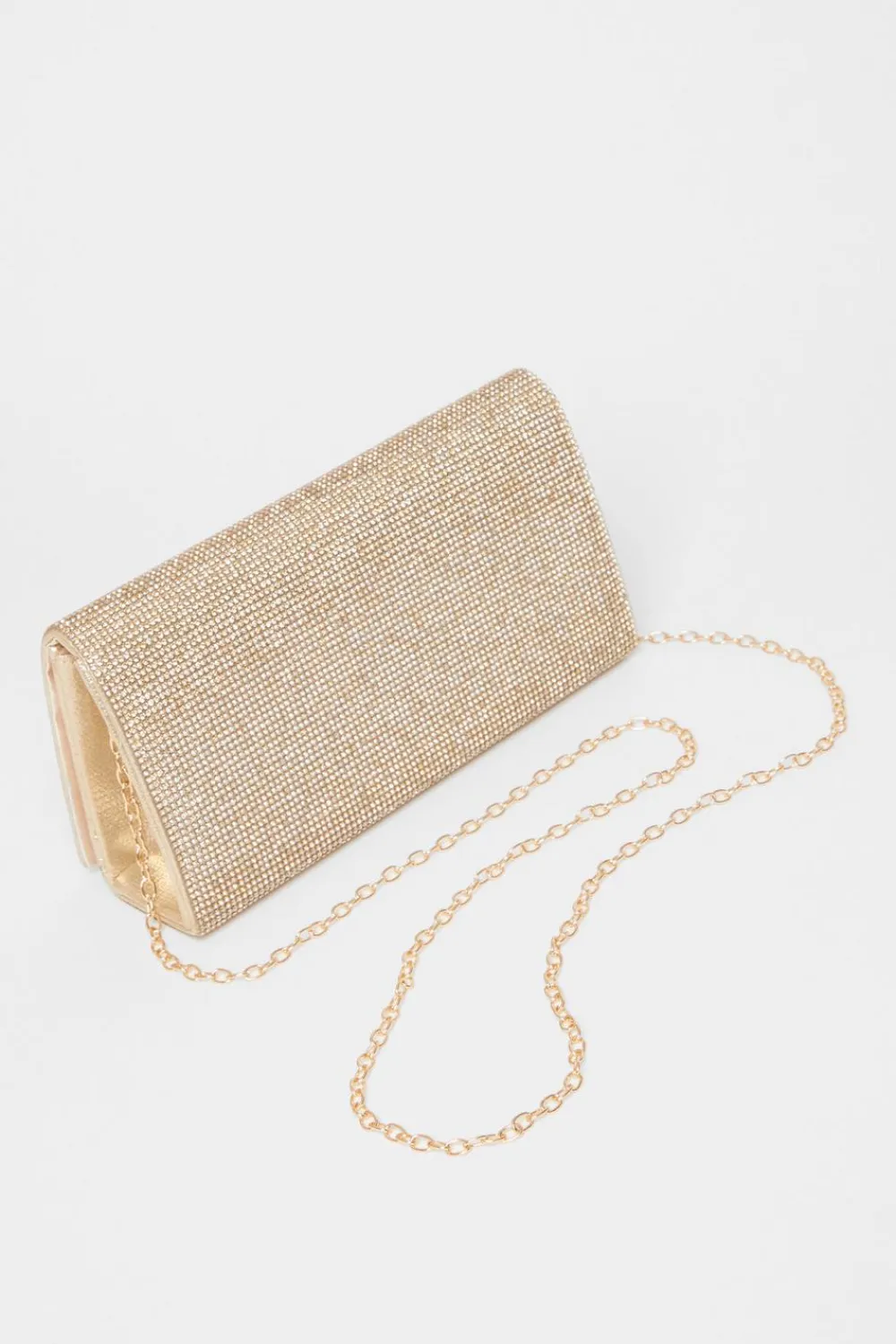 Quiz Bags>Gold Diamante Rectangle Clutch