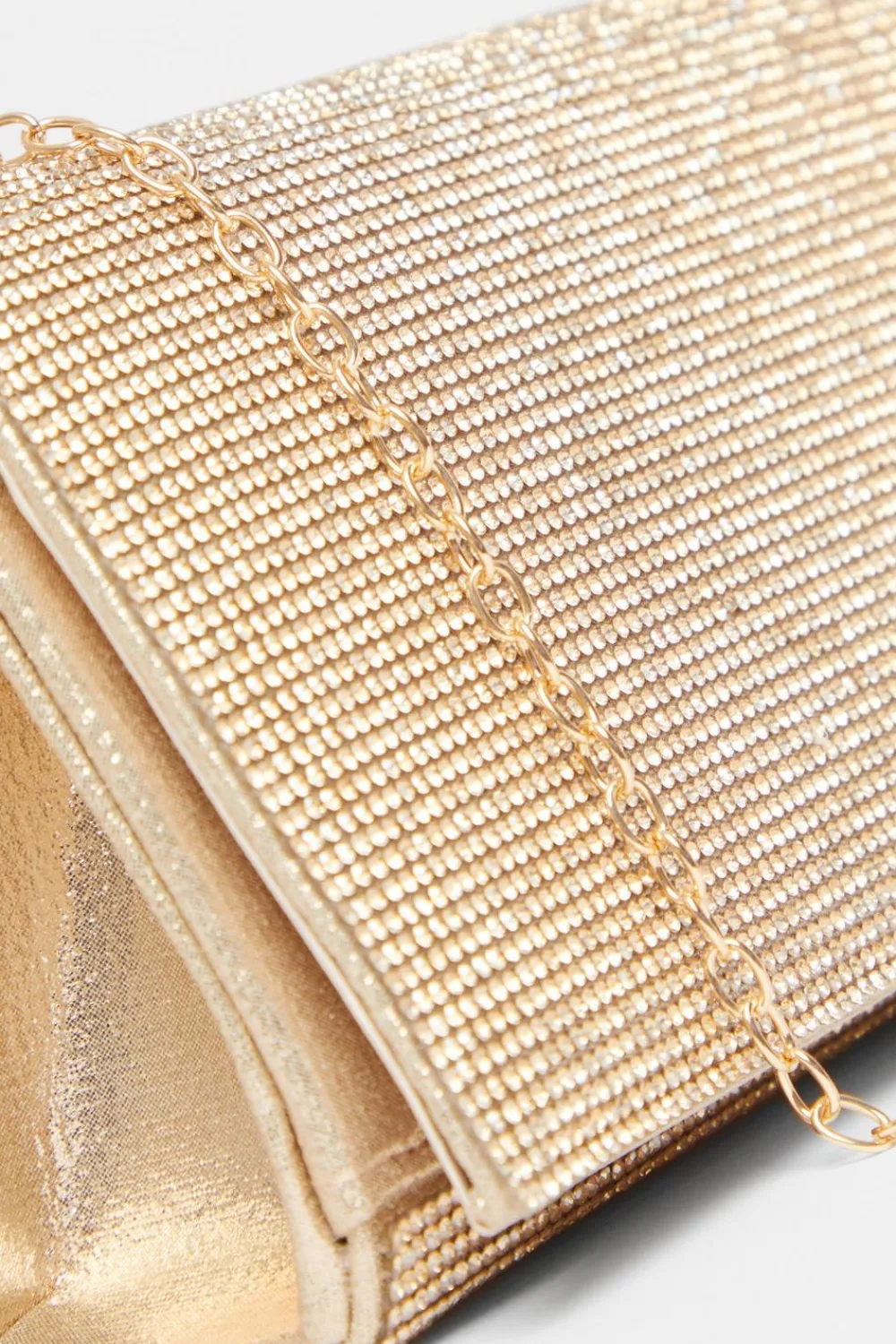 Quiz Bags>Gold Diamante Rectangle Clutch