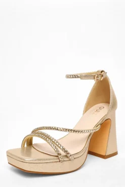 Quiz Shoe & Bag Sets|Platforms>Gold Diamante Strappy Platform Heeled Sandals
