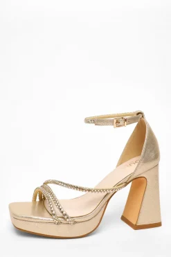 Quiz Shoe & Bag Sets|Platforms>Gold Diamante Strappy Platform Heeled Sandals
