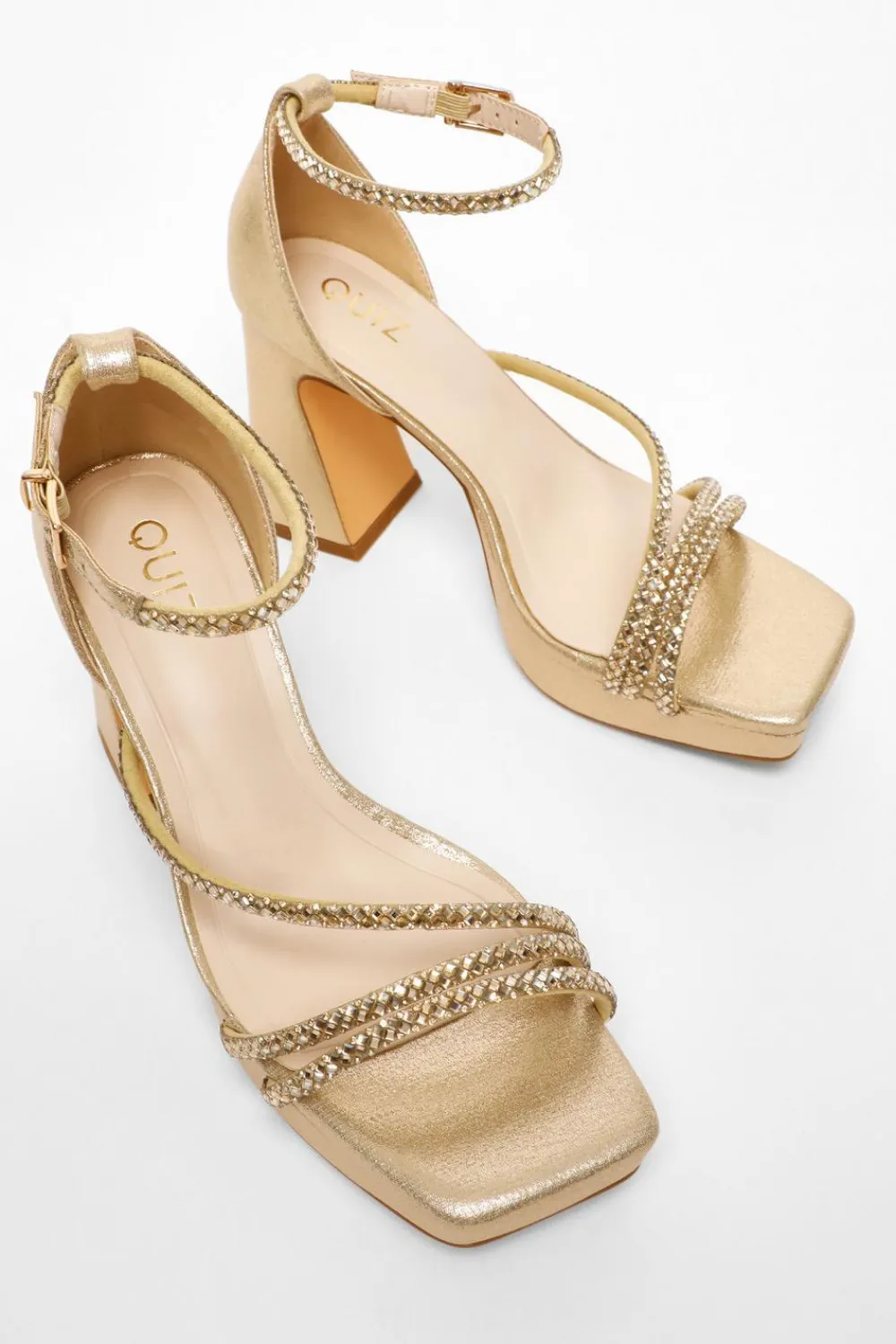 Quiz Shoe & Bag Sets|Platforms>Gold Diamante Strappy Platform Heeled Sandals