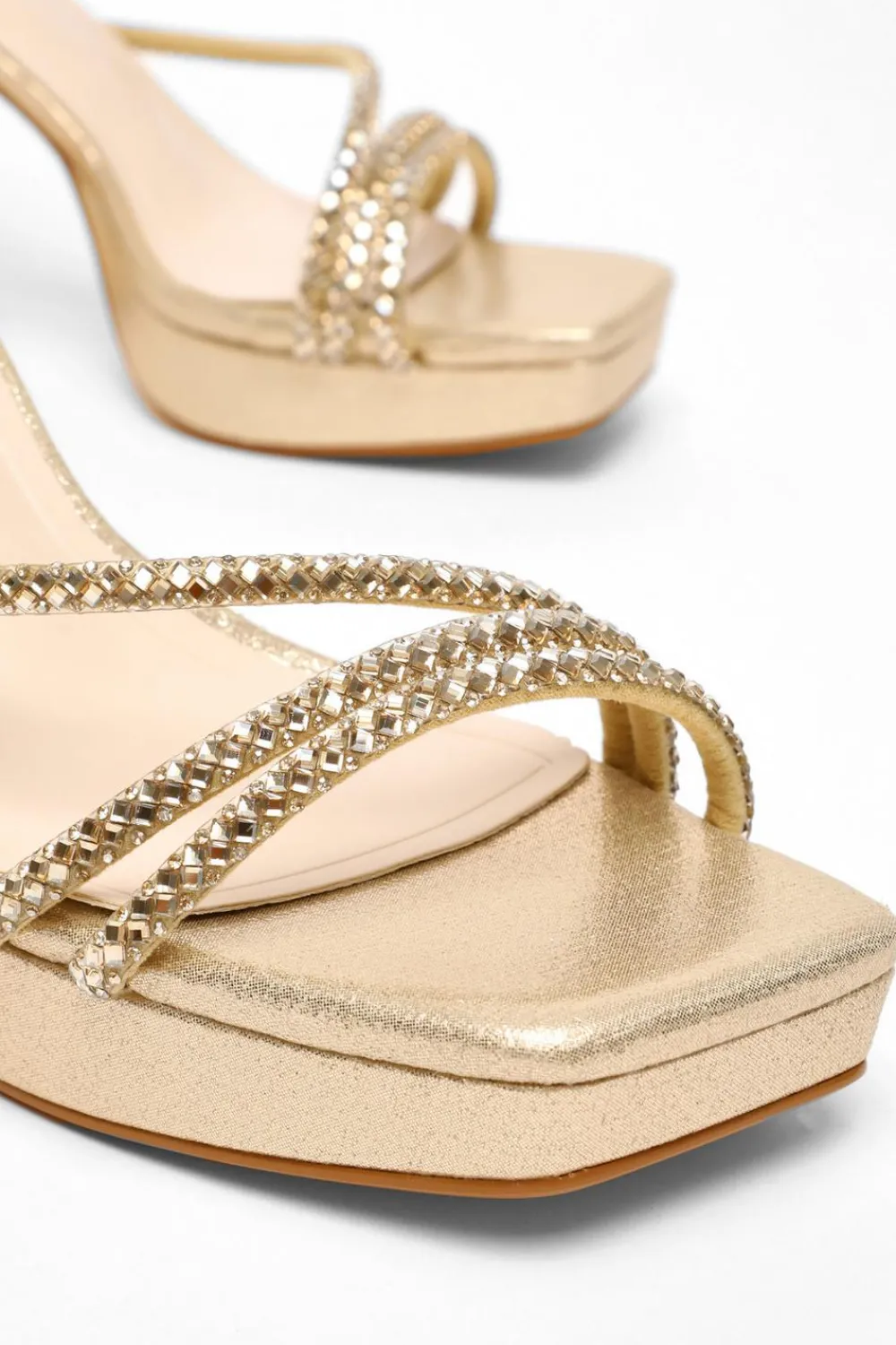 Quiz Shoe & Bag Sets|Platforms>Gold Diamante Strappy Platform Heeled Sandals