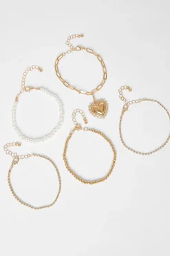 Quiz Jewellery|Holiday Accessories>Gold Pearl Heart Bracelet Set
