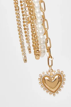 Quiz Jewellery|Holiday Accessories>Gold Pearl Heart Bracelet Set