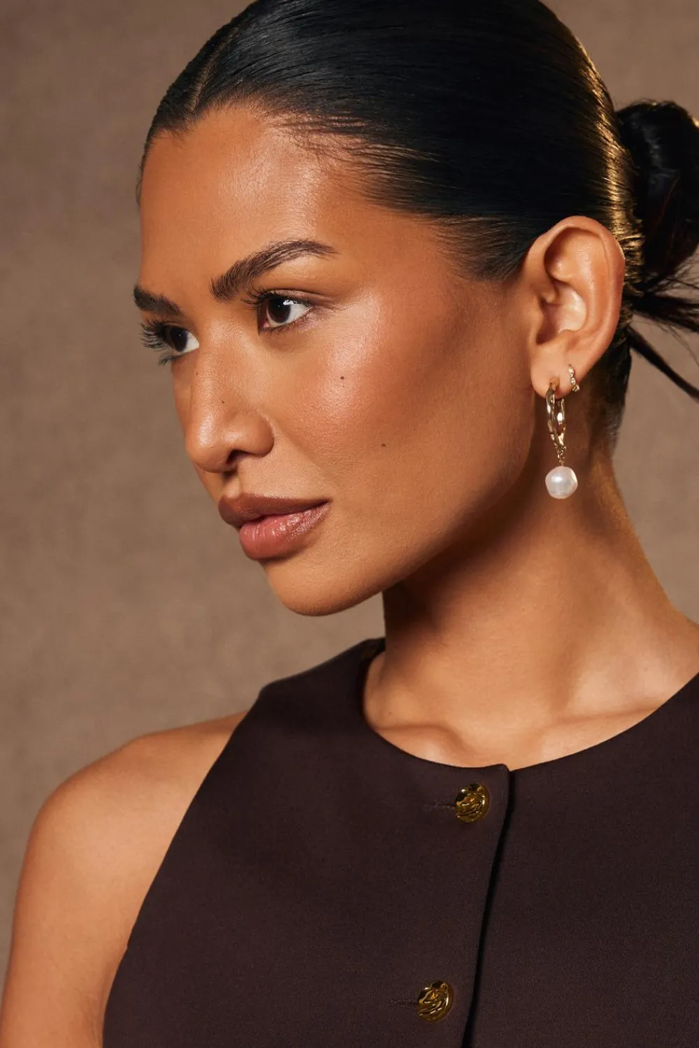 Quiz Jewellery|Holiday Accessories>Gold Pearl Textured Hoop Earrings