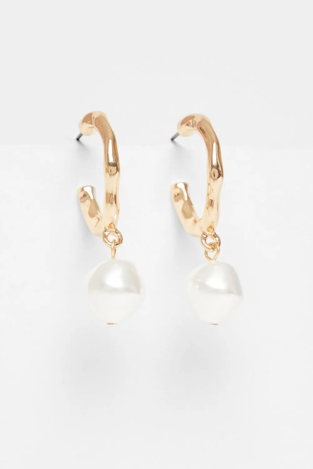 Quiz Jewellery|Holiday Accessories>Gold Pearl Textured Hoop Earrings