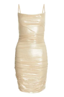Quiz Mini Dresses|Going Out Dresses>Gold Shimmer Cowl Neck Mini Dress