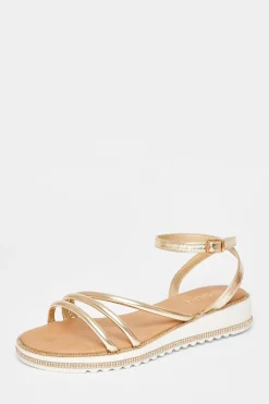 Quiz Sandals|Holiday Shoes>Gold Strappy Flat Sandals