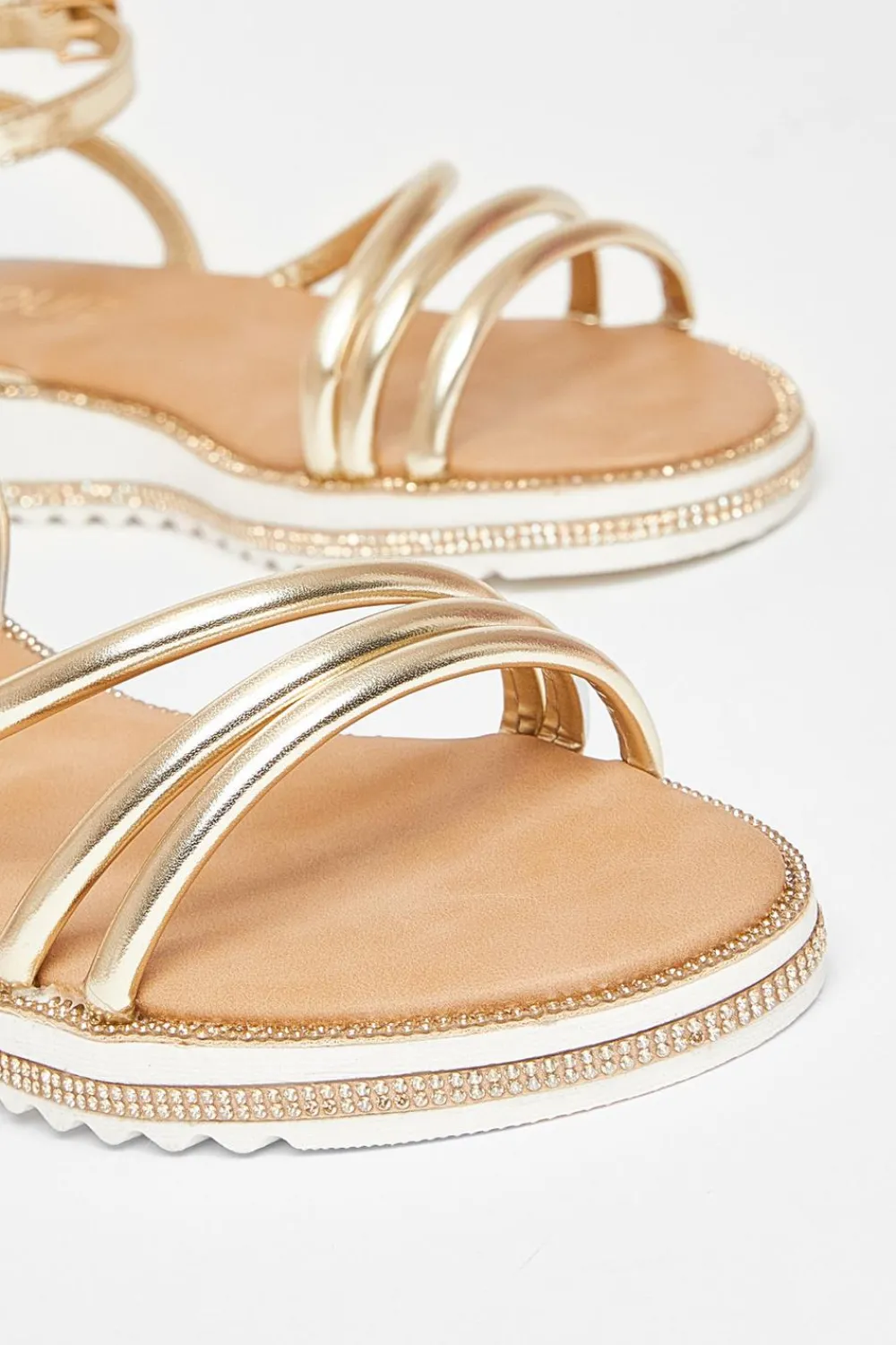 Quiz Sandals|Holiday Shoes>Gold Strappy Flat Sandals