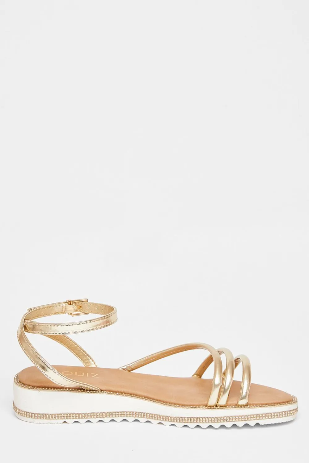 Quiz Sandals|Holiday Shoes>Gold Strappy Flat Sandals