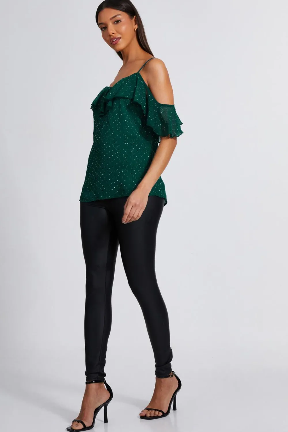 Quiz Going Out Tops|Tops>Chiffon Cold Shoulder Top