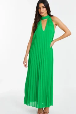 Quiz Summer Clothes|Holiday>Green Chiffon Pleated Maxi Dress