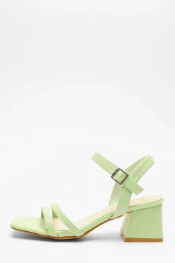 Quiz Shoe & Bag Sets|Occasion Shoes>Green Faux Leather Block Heel Sandal