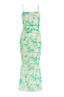 Quiz Summer Clothes|Holiday>Green Floral Abstract Mesh Midi Dress
