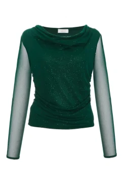 Quiz Going Out Tops|Crop Tops>Green Glitter Mesh Crop Top