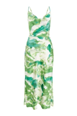 Quiz Christening Guest|Summer Dresses>Green Marble Print Cowl Neck Midaxi Dress