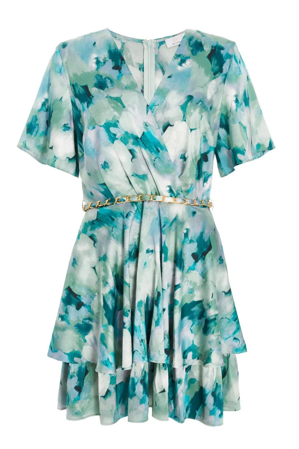 Quiz Summer Clothes|Holiday>Green Marble Print Tiered Skater Dress