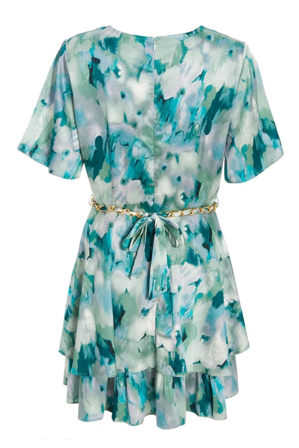 Quiz Summer Clothes|Holiday>Green Marble Print Tiered Skater Dress