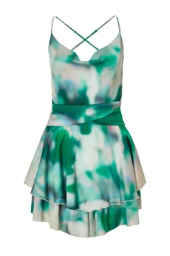 Quiz Playsuits|Summer Clothes>Green Marble Print Tiered Playsuit