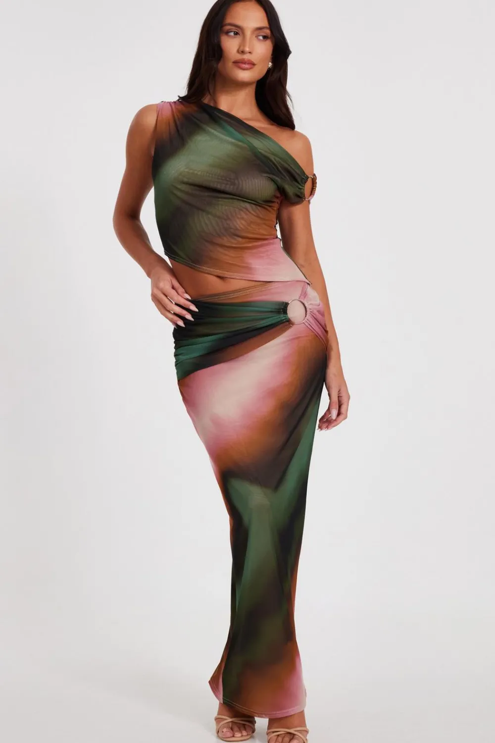 Quiz Going Out Tops|Day Tops>Green Mesh One Shoulder Crop Top