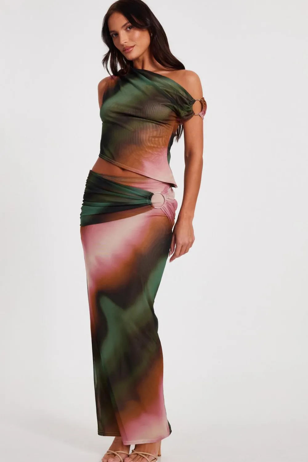 Quiz Summer Clothes|Skirts>Green Mesh Ruched Maxi Skirt