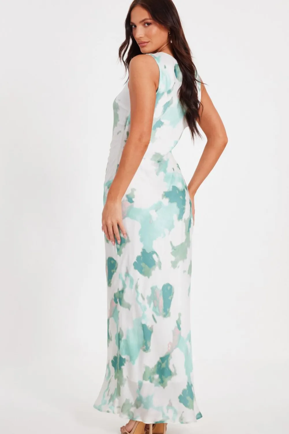 Quiz Evening Dresses|Day At The Races>Green Satin Marble Midaxi Dress