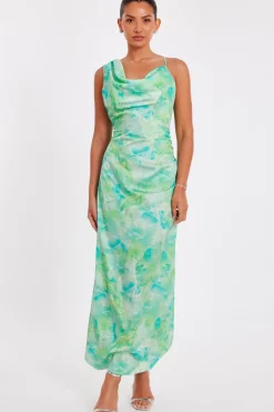 Quiz Day At The Races|Holiday>Green Tie Dye Cowl Midaxi Dress