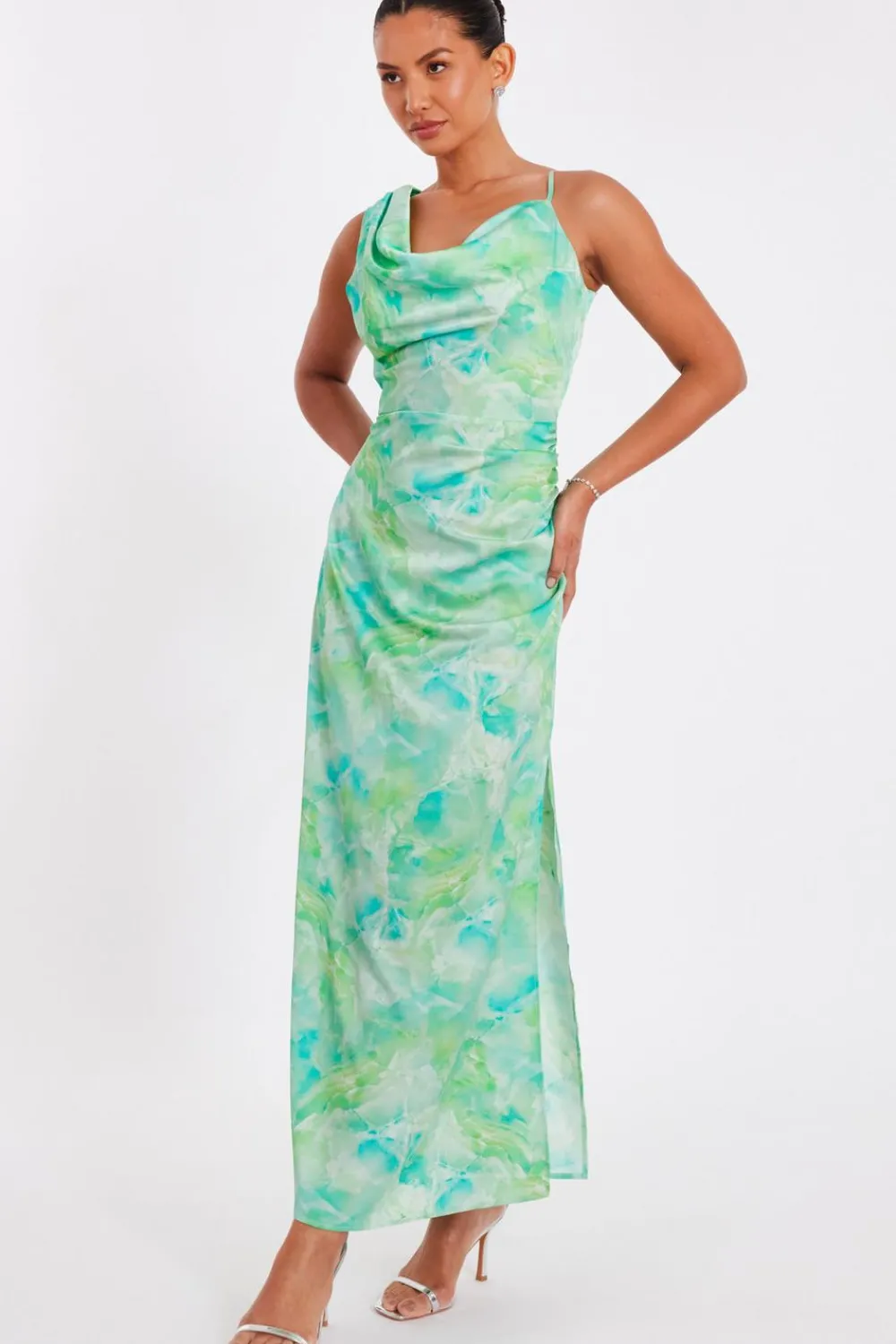 Quiz Day At The Races|Holiday>Green Tie Dye Cowl Midaxi Dress