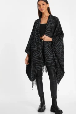 Quiz Capes & Ponchos>Grey Animal Print Cape